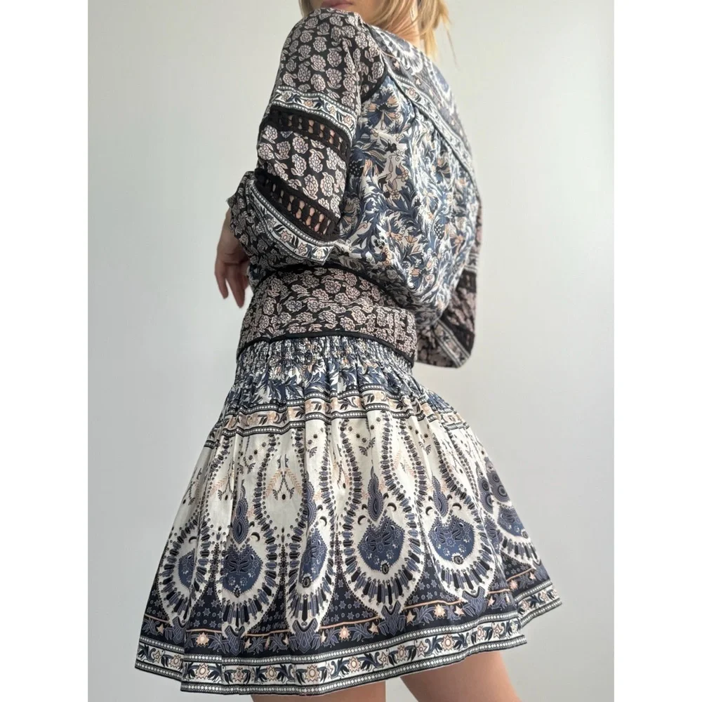 Sea NY • Gemma Long Sleeve Peasant Dress in Blue - Picture 3 of 9